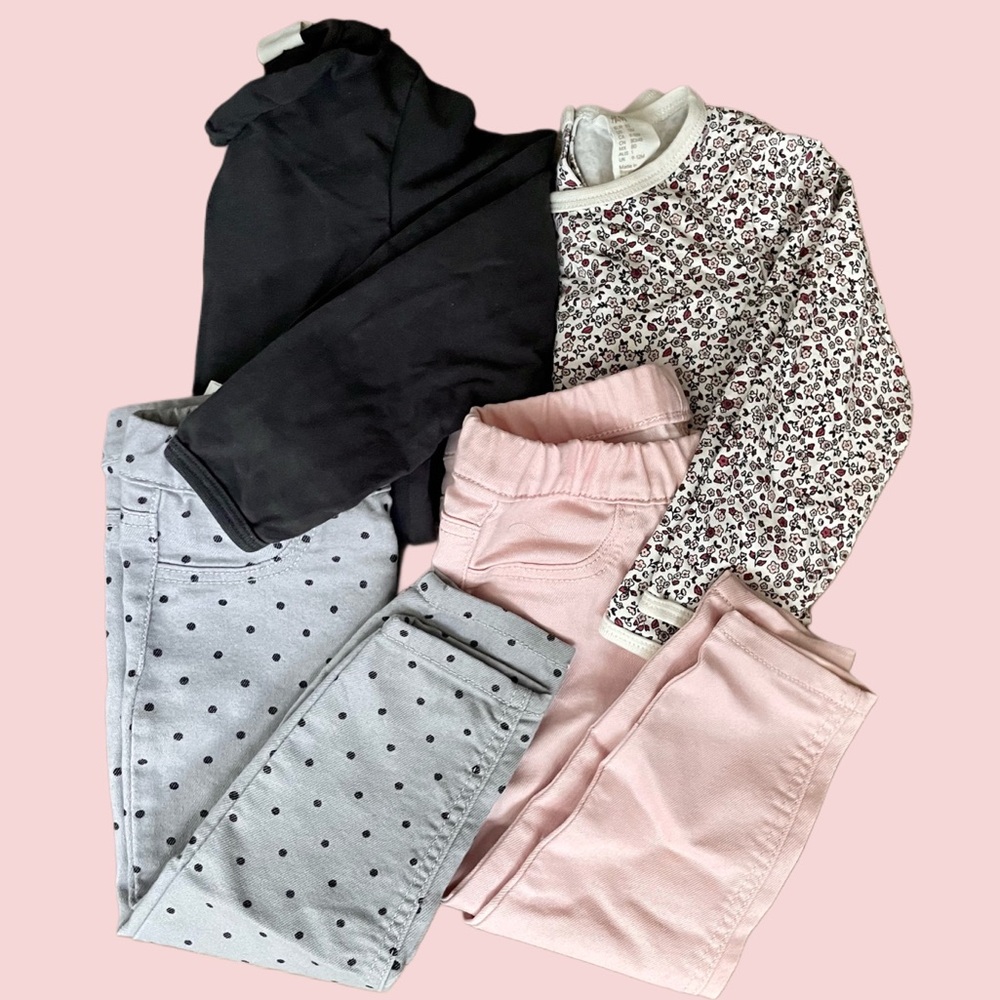 Set of 4 H&M Baby Girl Outfit - Jeggings Pants and Onesies - Size 12M